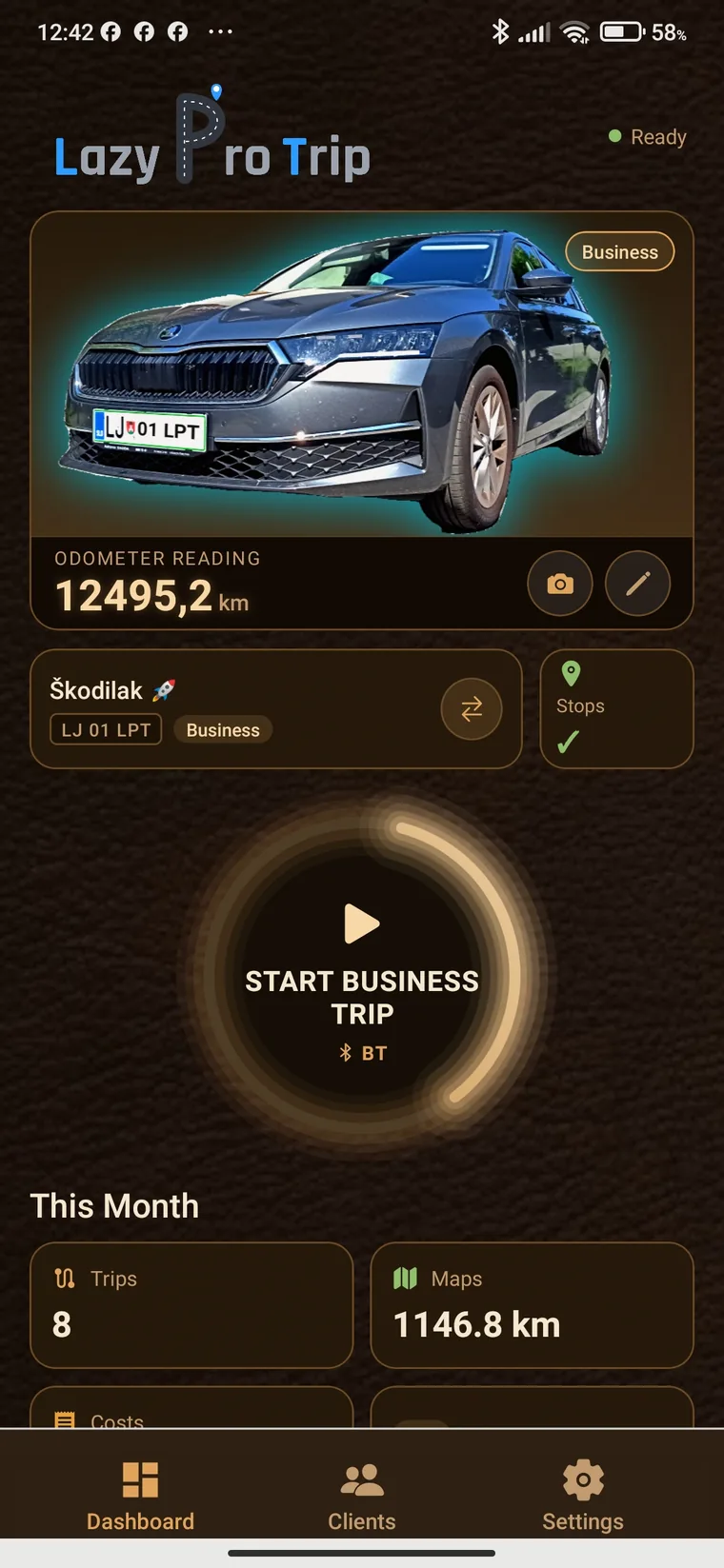 The same dashboard with the Leather background — warm brown